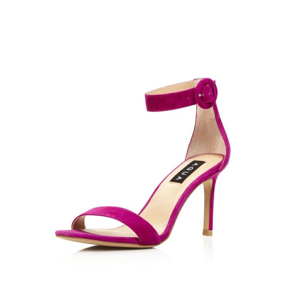 AQUA Womens Purple Padded Seven Square Toe Stiletto Buckle Leather Sandals 9 M